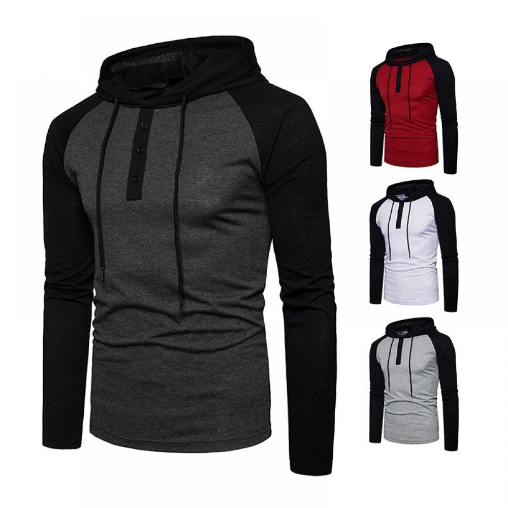 Men's Hip-Hop Access Control Color Matching Long-Sleeved Sports Hoodie Pullover